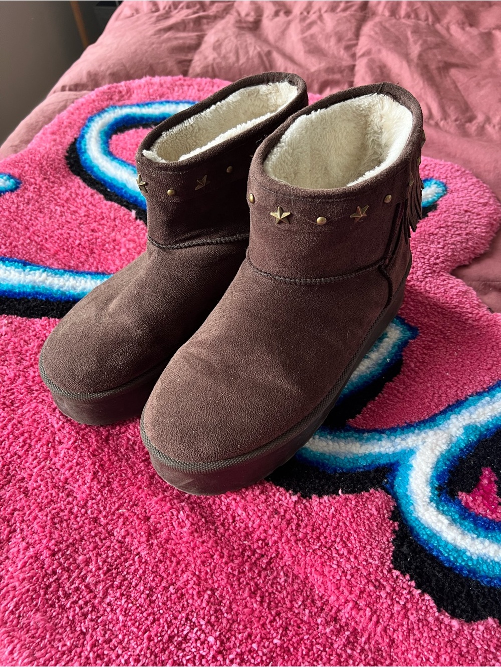 Women’s Brown Faux Suede Plush-Lined Ankle Boots